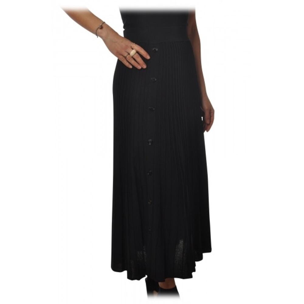 Pinko Black Pleated Knit Side Button Maxi Skirt Size Medium